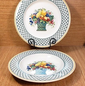 VILLEROY & BOCH Basket 12¾" DEEP PLATTER & 12¾" CHOP PLATE Brown Backstamp *MINT - Picture 1 of 1