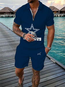 Dallas Cowboys 2 Pieces Zip Shirts Outfits Men Hawaii Collared Tops Beach Shorts