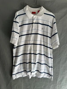 Izod Polo Shirt Mens L White Blue Striped Short Sleeve Cotton - Picture 1 of 5