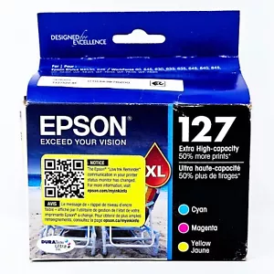 Epson 127 Color Cyan Magenta Yellow Ink Cartridges T127520 Exp 09/2026 - Picture 1 of 7