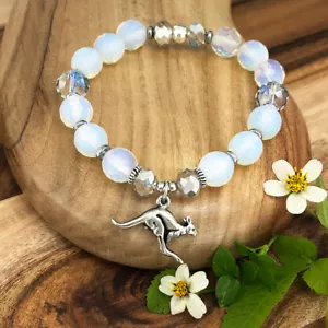 Kangaroo Souvenir Bracelet with Opalite Crystals, Australian Made Gift - Picture 1 of 2
