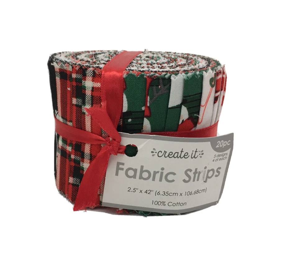 Create It 20 Fabric Strips Christmas Theme 5 Designs 4 of Each (gnome 1)