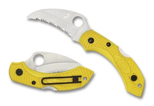 Spyderco Dragonfly 2 Salt Hawkbill Knife C28SYL2HB Serrated H-2 Blade Yellow FRN - Picture 1 of 3