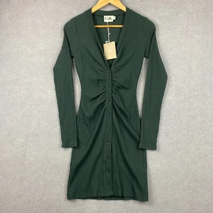 Calli Dress Womens 8 Green Emerald Dakota Mini Bodycon Scrunch Button Up BNWT - Picture 1 of 8