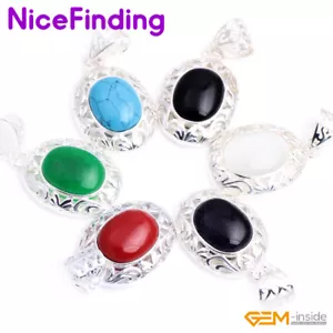 Ciondolo Pietre Ovali Argento Perline Moda Gioielli Ciondolo Collana Ciondoli Regalo di Natale - Foto 1 di 35
