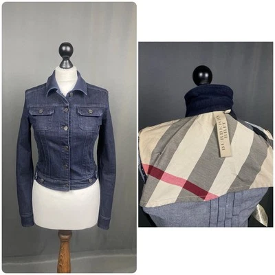 Chaqueta de motociclista Burberry Brit Nova Check azul de mezclilla para mujer talla UK 6 US 4 Foto 1 de 4