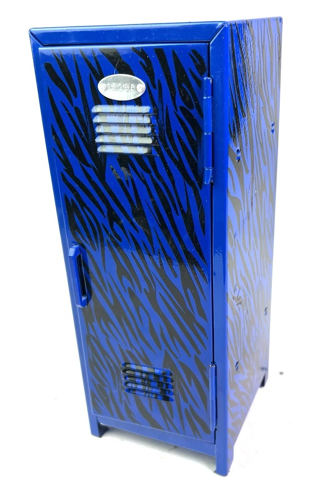 MINI Metal Locker For Makeup  4.25"w x 4.5"d x 10.75"h Blue Tiger Stripes - Image 1 of 4
