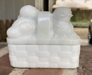 White Opaline Milk Glass Candy Dish Square Basket, Vallerysthal, Unknown Maker - Picture 1 of 10
