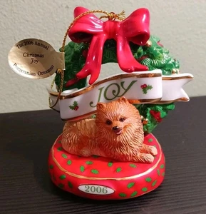 Danbury Mint 2006 Annual Pomeranian Christmas Ornament Christmas Joy Wreath - Picture 1 of 15