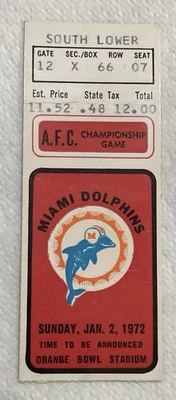 Ticket Stub 1972 AFC Championship Baltimore Colts vs Miami Dolphins - Image 1 of 2
