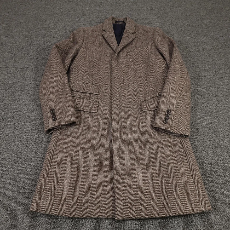 Abrigo J Crew Ludlow Para Hombres 36S Marrón Espiga Lana Abrigo Luna Tela Británica Foto 1 de 4