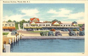 Watch Hill, RI Rhode Island  BUSINESS SECTION~STREET SCENE  ca1940's Postcard - Picture 1 of 2