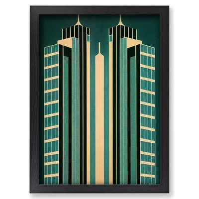 Framed City Architecture Art Deco No.6 Skyscraper Wall Art Canvas Print Picture - Image 1 of 4