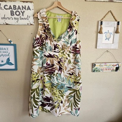 Vestido Vaina Madison Leigh Talla 18 Talla Grande Estampado Hoja de Palma Lino Tropical... Foto 1 de 4