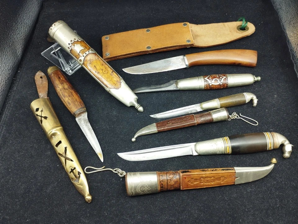 5 Antike Finnenmesser Kauhava Puukko Pferdekopf Rauhava Eskilstuna Damastklinge - Bild 1 von 4