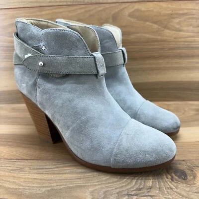 Rag & Bone Harrow Bootie 8.5 EU 38.5 Light Gray Suede Stacked Heel Italy - Image 1 of 4