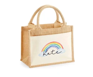 Borsa di iuta XL personalizzata borsa per la spesa NHS arcobaleno infermiera caregiver lavoratore insegnante - Foto 1 di 2