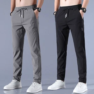 Men‘s Fast Dry Stretch Pants Casual High Elastic Waist Classic Light Trousers - Picture 1 of 8