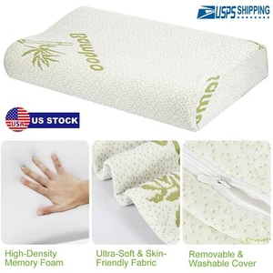 Bamboo Memory Foam Sleeping Pillow Contoured Cervical Orthopedic Neck Support - Picture 1 of 10