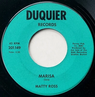 Matty Ross 45 Tonight - Unknown 60's Private Boston Lounge Pop Three D's HEAR - Image 1 of 2
