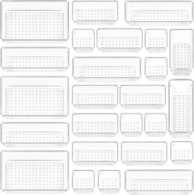 Vtopmart Set di Organizzatori per Cassetti in Plastica Trasparente 25 PC, 4 Dimensioni Versatili - Immagine 1 di 4