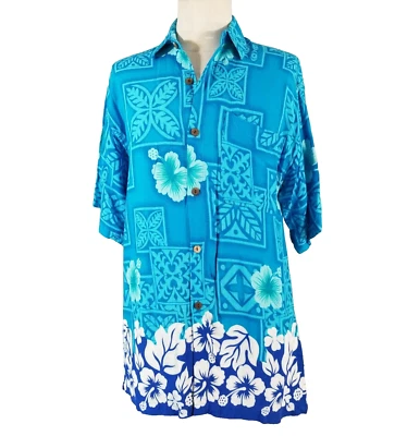 Uluwatu Bali Hawaiian shirt men's XL extra large blue floral tropical - Image 1 of 4
