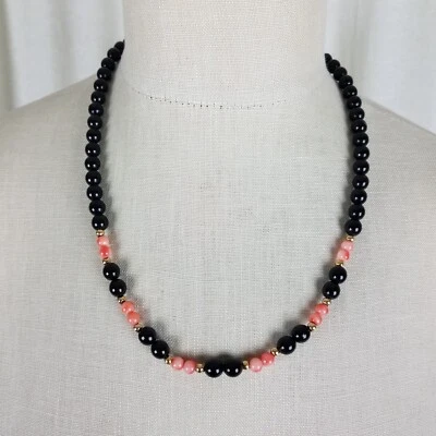 Faux Black Onyx Rhodochrosite Hematite Pearls Beaded Necklace 20 in Jewelry Pink - Image 1 of 4