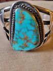 Beautiful Heavy Old Pawn Sterling Big Turquoise Stone Ornate Cuff