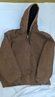 Vintage Carhartt Xl Brown Canvas Distressed Jacket Hooded Quilted J130 Brn