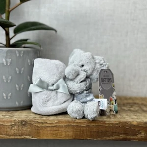 Jellycat Bedtime Elephant Soother - Grey Elephant In Pyjamas Soother Blanket - Picture 1 of 5