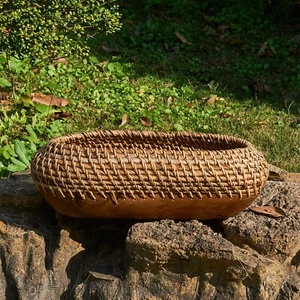 Vaso fioriera Boho in legno di rattan e teak tessuto a mano da interno decorazione casa - Foto 1 di 54