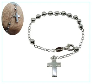 Bracelet Rosary Men Women Silver 925% Rhodium Plated Beads 5mm - Picture 1 of 5