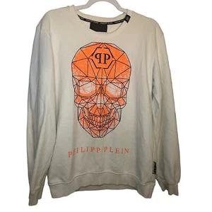 Philipp Plein Sz XXL Skull Pullover Sweatshirt Cream Orange Designer Streetwear - Picture 1 of 15