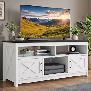 Farmhouse TV Stand With Power Outlet for 65 In TVs Console Entertainment Center - Picture 1 of 10