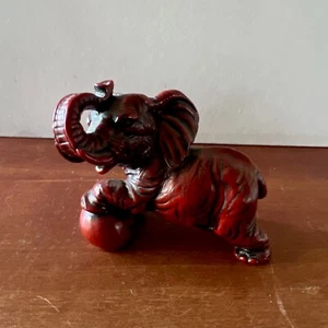 African Elephant Figurine Red Crafted Artisan Trunk Up - Picture 1 of 2