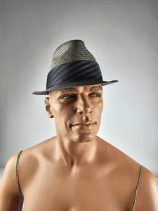 Portis Herren Fedora eleganter grau eleganter Hut handgefertigt Duo-Gewebe Milan 7 1/8 - Bild 1 von 14