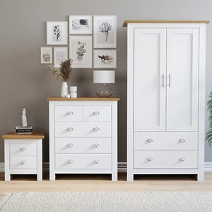 Bedroom Furniture Set Chest of Drawers Wardrobe Bedside Cabinet Table 3 Piece - Picture 1 of 41