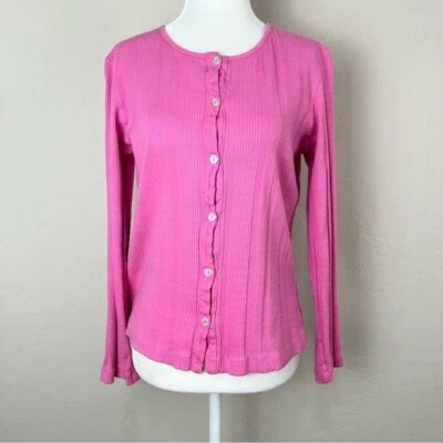 Fresh Produce Pink Ribbed Button Front Long Sleeve Cardigan Size Medium - Image 1 of 4