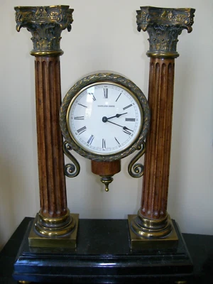 Maitland Smith Neoclassical Corinthian Column Marble Base Antique Brass Clock - Image 1 of 4