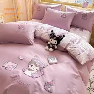 Kuromi My Melody Cotton Student Dormitory Sheet Quilt Cover Pillow Case 3/4PCS - Picture 1 of 22