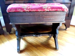 Antique Victorian Eastlake Walnut Ornate Carved Organ Stool w Storage Lift top - Picture 1 of 6