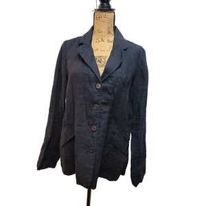 EUC Eileen Fisher Rumpled Linen Delave Navy Blue Blazer Jacket 16 - Picture 1 of 6