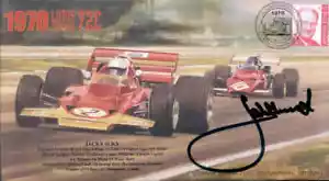 Cubierta Lotus-Cosworth 72C y Ferrari 312B Hockenheim F1 firmada por Jacky Ickx - Imagen 1 de 1
