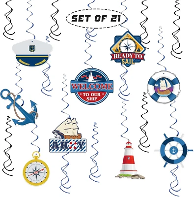 21 Piezas Decoraciones de Remolino Colgante Temática Náutica, Ahoy Boy Baby Shower Ocean Wor Foto 1 de 4