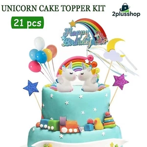 21pcs Unicorn Cake Topper Kit Cloud Rainbow Happy Birthday Banner Decorations AU - Picture 1 of 10