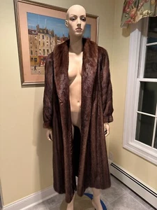 Brand NEW! 16/18 X-Large 48" Long Real Chocolate Brown Wild Mink Swing Fur Coat - Picture 1 of 8