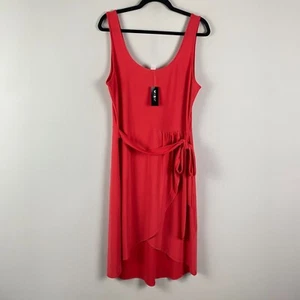 White House Black Market Sleeveless Faux Wrap Sarong Dress Size Large Coral Red - Picture 1 of 12
