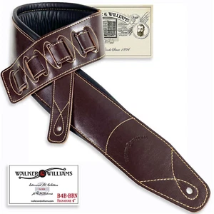 Walker & Williams Extra Wide 4" Dark Brown Leather Double Padded Guiar Strap - Picture 1 of 15