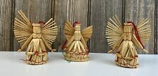 3 Scandinavian Straw Christmas Holiday Angel Ornament with Red Stitching