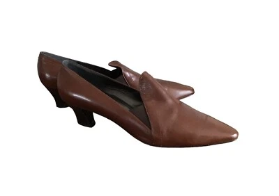 "Bombas de cuero para mujer Ellen Tracy hechas en Italia marrón 2"" tacón bloque talla 9,5 M" Foto 1 de 4